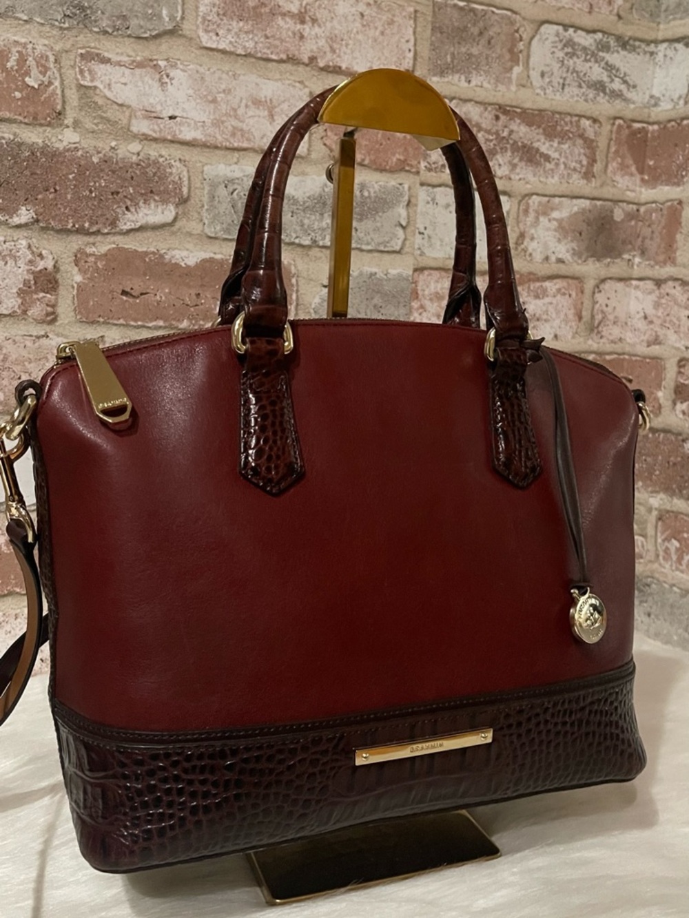 Brahmin Burgundy Leather Satchel Handbag